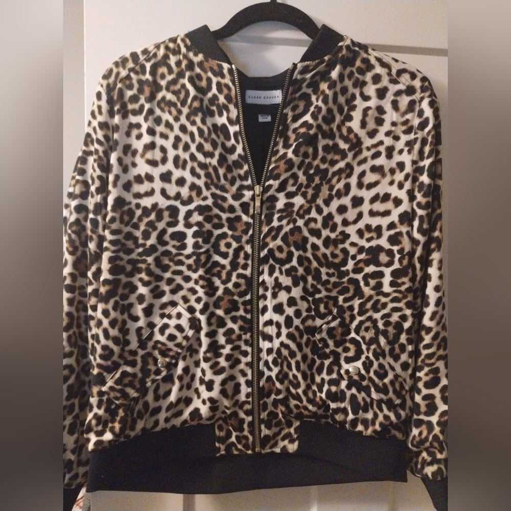 Susan Graver Leopard Cheetah Print Zipup Jacket Women's Small S